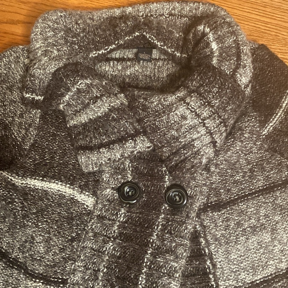Marisa Christina Charcoal Grey Plaid Wool Sweater Cardigan Jacket size Large - Picture 5 of 9